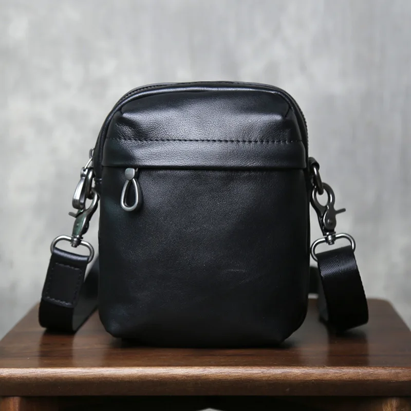 Full Grain Leather Crossbody Bag for Men Slim Casual Sling Backpack Shoulder Bag Lightweight Organizer Daypack