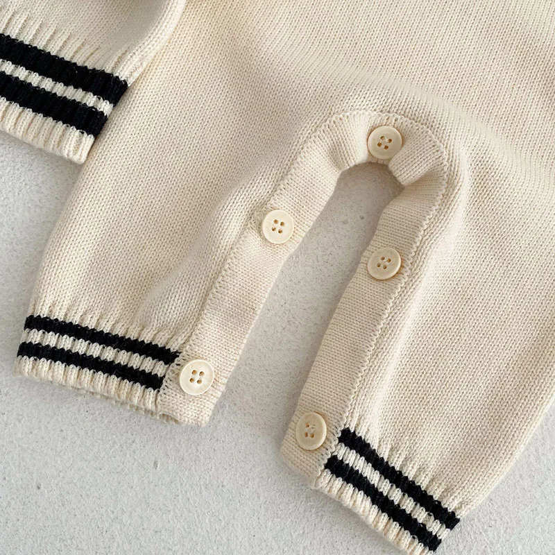 2023 Spring Baby Rompers Sailor Collar Infant Knit Jumpsuits Brief  Girls Outfit  baby boy party wear ropa  orange romper