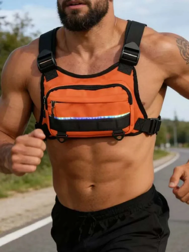 Bolsa de pecho de almacenamiento deportiva para hombre, bolsa de aparejo de pecho de Color sólido, chaleco táctico, moch