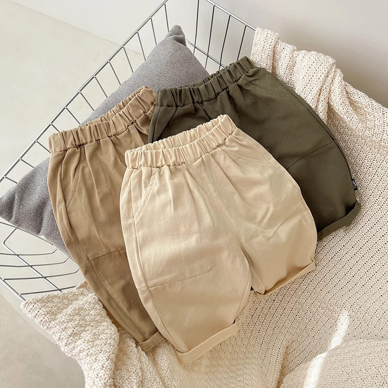 Winter And Autumn Newborn Baby Girls And Boys Cotton Trousers Travel Sports Elastic Waist Korean Solid Fashion Soft Casual