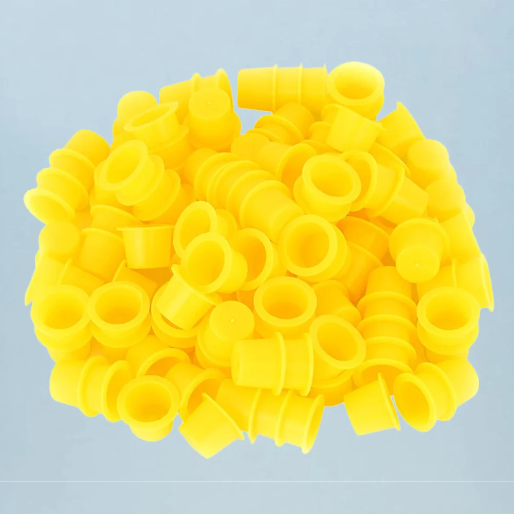 100 قطعة أكواب الصباغ قبعات الحبر البلاستيكية القابل للتصرف للوشم الحاجب رمش ماكياج لوازم واضح صغير الحجم الأصفر أطقم