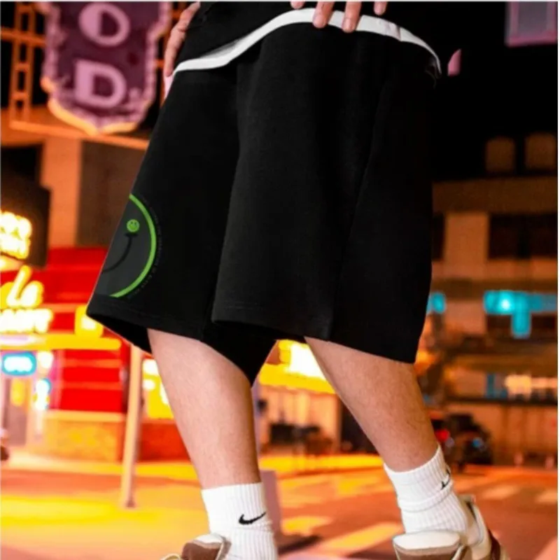 M-5XL New Smiling Face Printed Shorts For Men Oversized Casual Shorts Fashionable And Versatile Straight Leg Pants