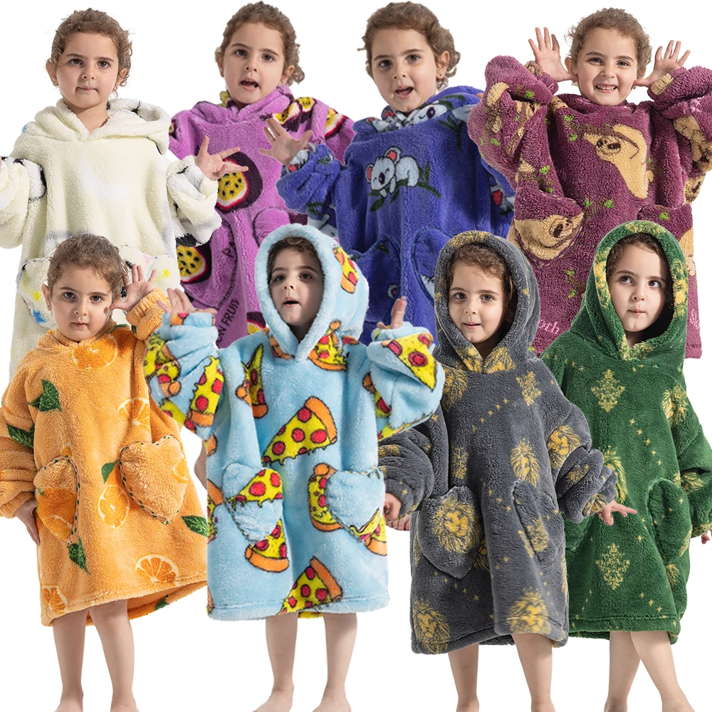 Baby Kids Children Oversized Blanlet Hoodies Flannel Warm Loose Long Sweatshirts Boys Girl Super Warm Clothes Winter Outerwear