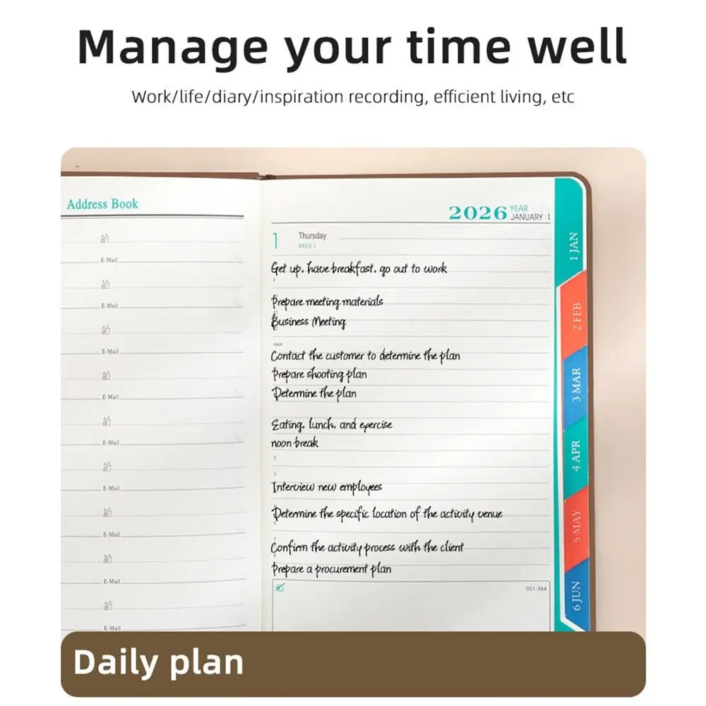 Gift 2026 Daily Planner A5 Size Leather Notebook 365 Schedule Book Office