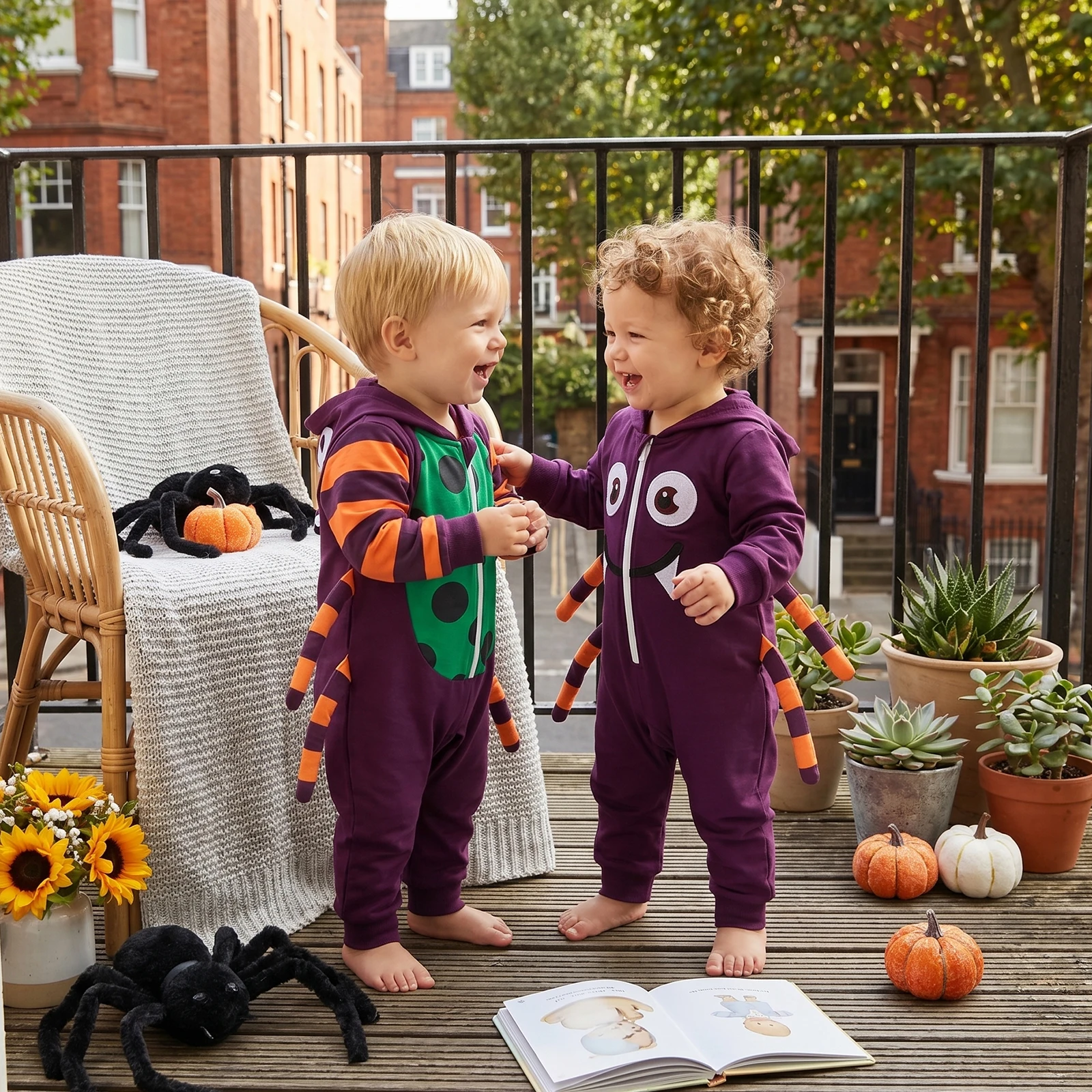 2027New Baby Halloween Hoodie Romper Cartoon Spider Embroidery Zipper Long Sleeve Fall Bodysuits Jumpsuits for Infant Girls Boys