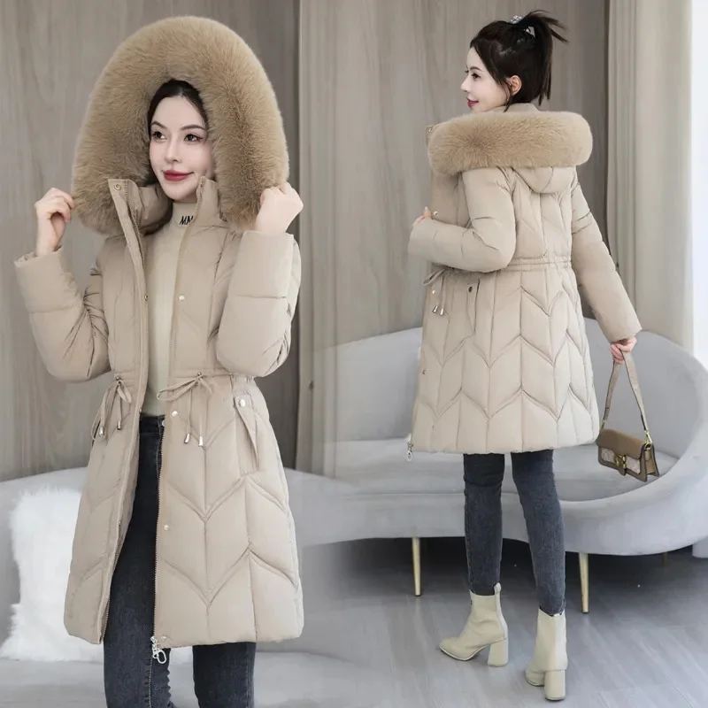 

Hooded Cotton-Padded Jacket Coat Zipper Overcoat 2026 New Korean Down Cotton Coat Women Long Winter Puffer Parkas Thicken Warm