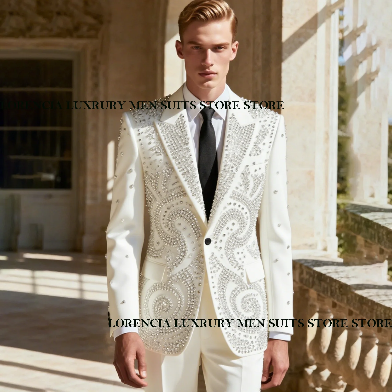 

Customized Diamond Ornament Tuxedos 2 Pieces SetsMen Suits Peaked Lapel Male Square Blazers Wedding Groom trajes para hombre