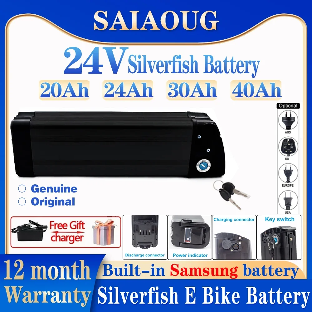 

24V40AH 30AH SilverFish Large capacity Lithium Ebike Bateria Akku 20AH 24AH Li ion Electric Bike Bicycle 200W-1500W Battery Pack