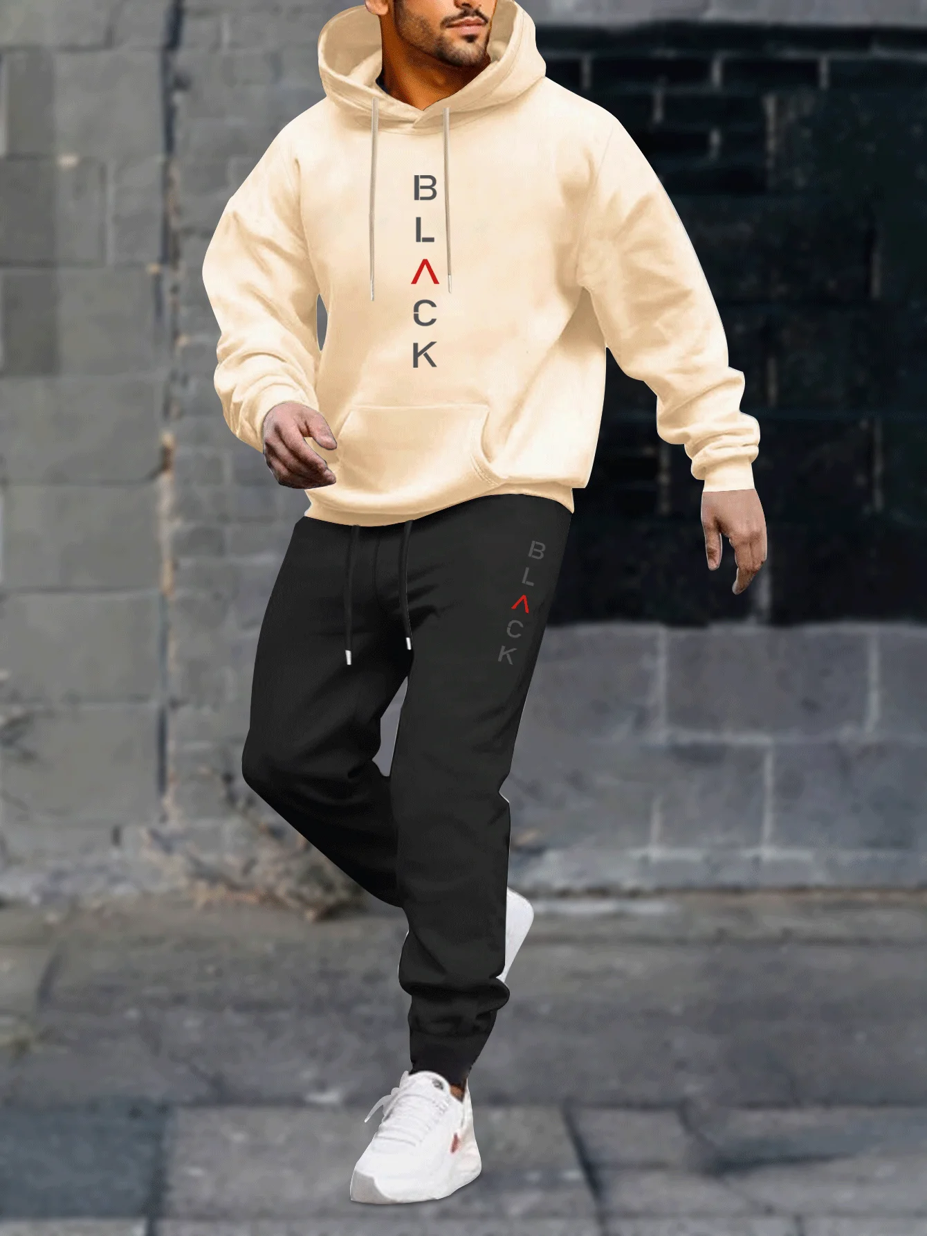 

Мужской комплект из 2 предметов с буквенным принтом, высококачественная удобная тканевая толстовка с длинными рукавами и спортивные штаны, комплект для бега на зиму-осень