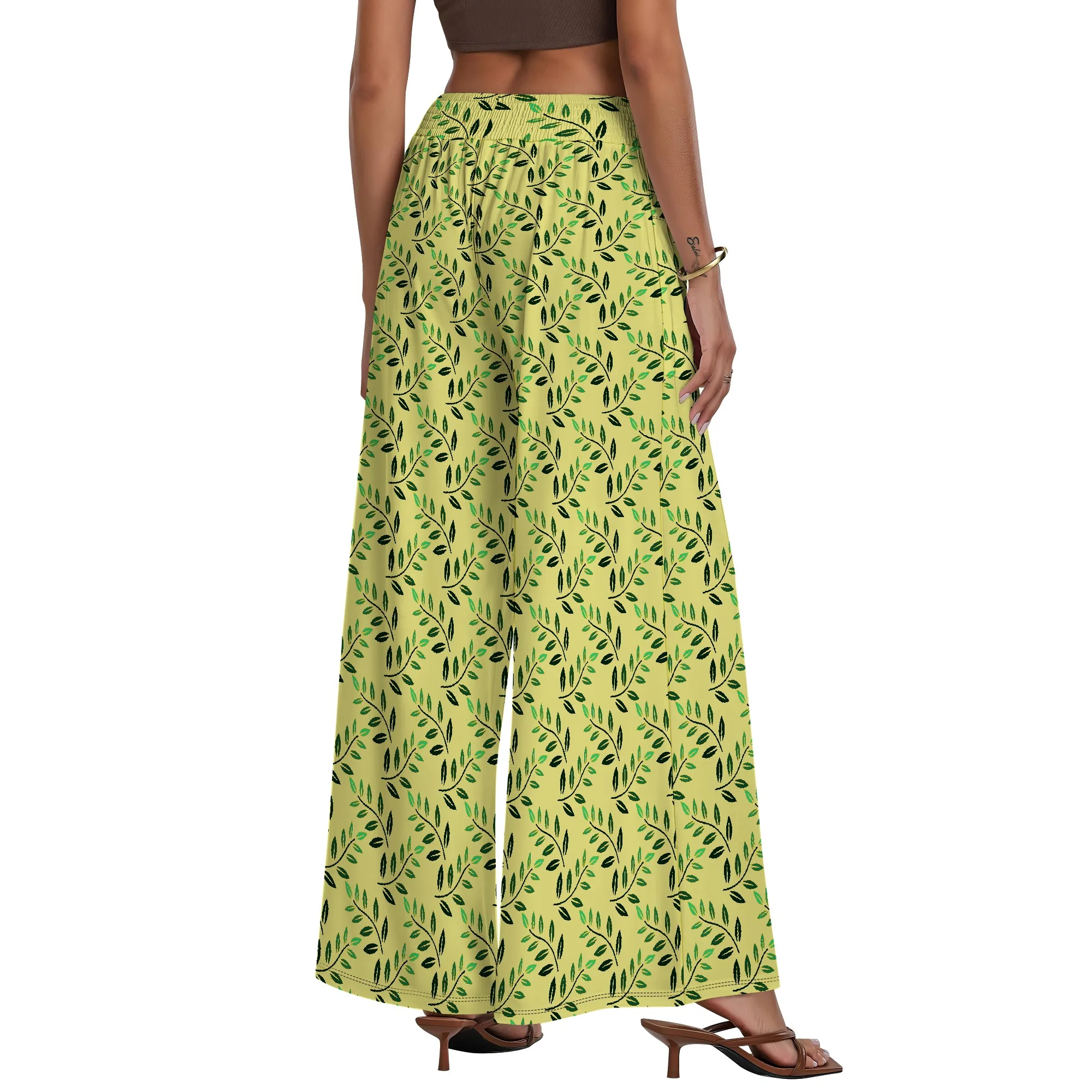 Women's Wide Leg Pants with Pockets Leaf Pattern for All Seasons Casual Comfort  Botanical Garden Market Walk