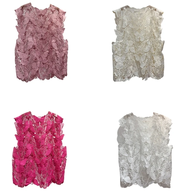 

Современный топ без рукавов с ажурным жилетом на бретельках с бабочками для женщин