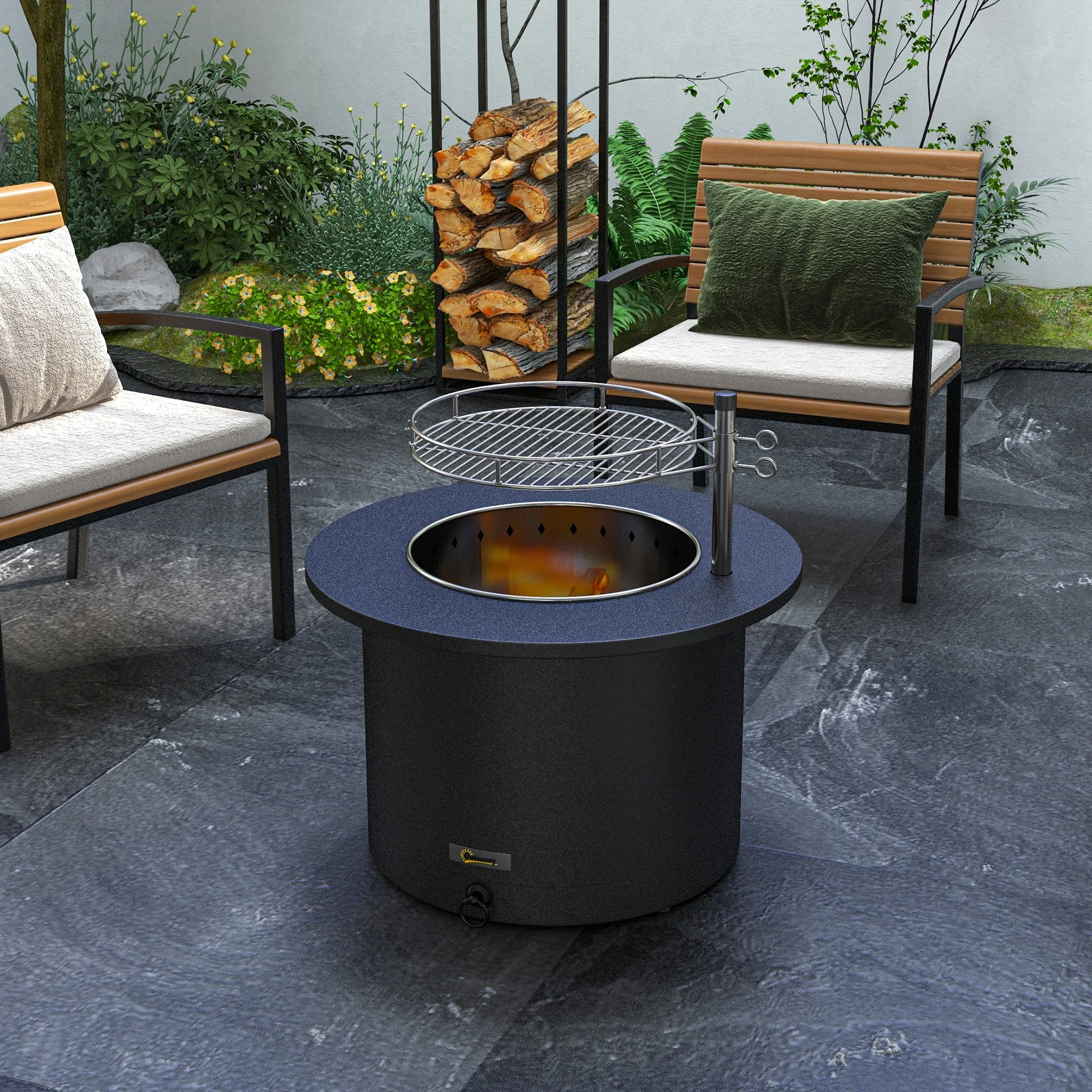 Outsunny 2-in-1 Smokeless Fire Pit, Bbq Grill, 25