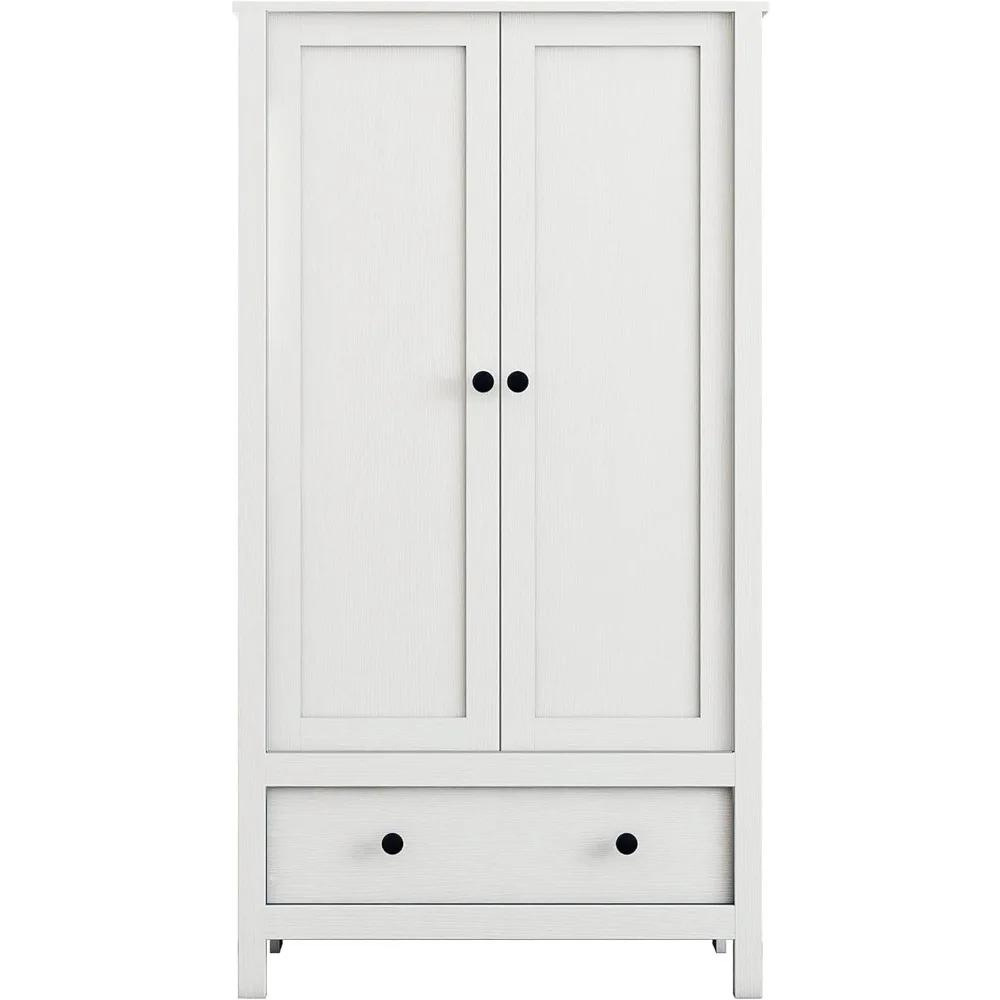 خزانة ملابس ببابين من بانانا، خزانة مع درج لغرفة النوم (أبيض)