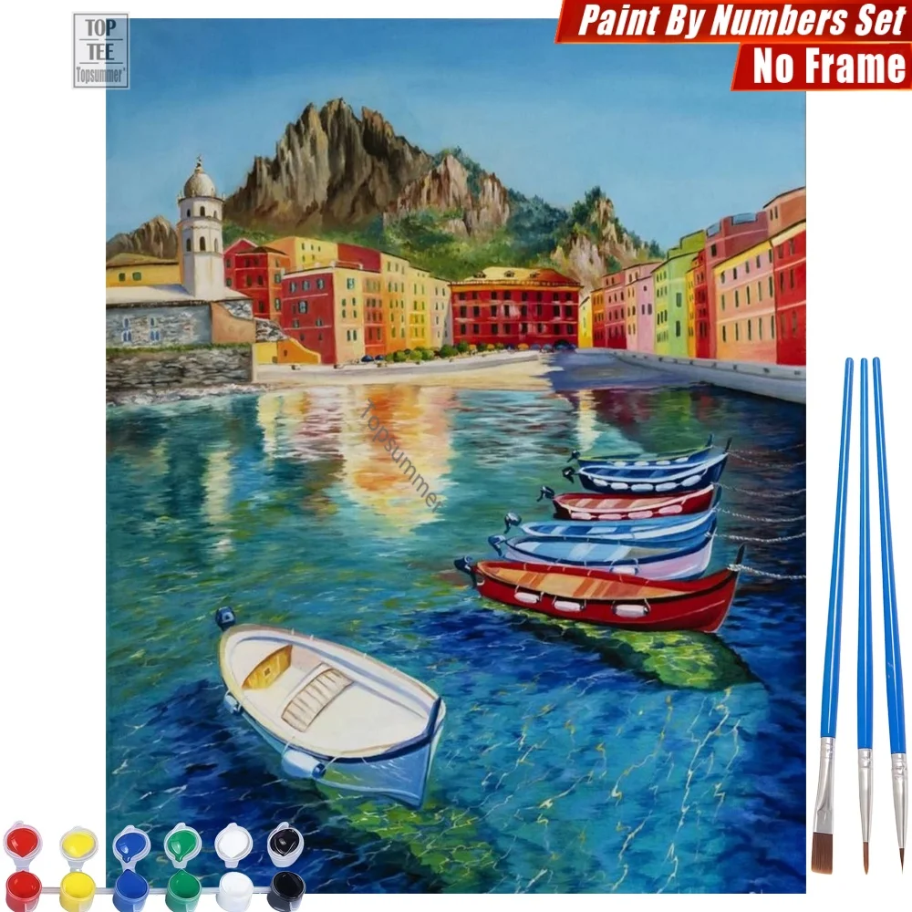 

Mediterranean seaside town Paint By Number Kit - colorful coastal idyllic Teacher'S Day Gift For Teacher