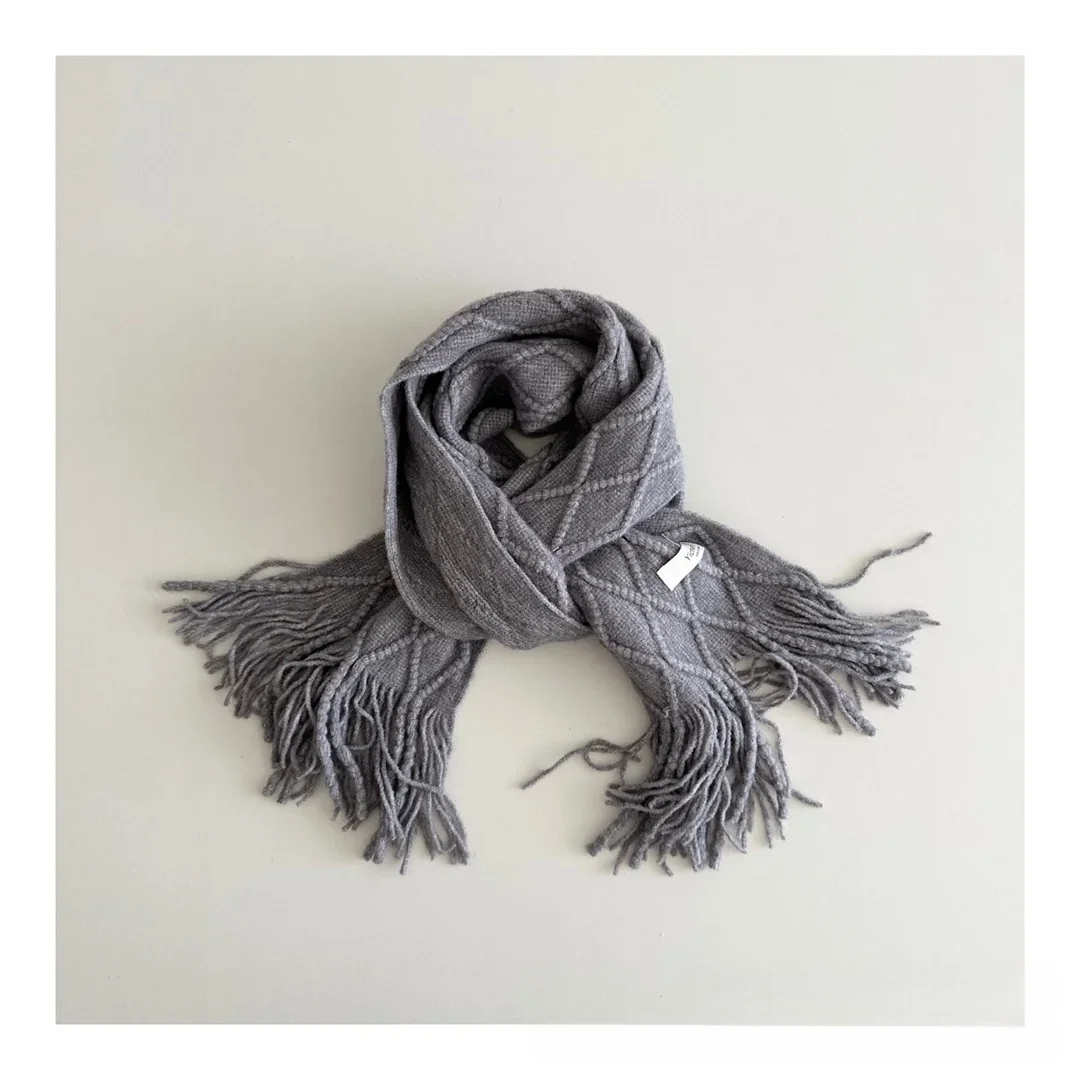 أطفال بنين بنات شتاء دافئ وشاح 0-6Y اكسسوارات الطفل الماس نمط محبوك بلون شرابة الأوشحة لملابس أطفال #6