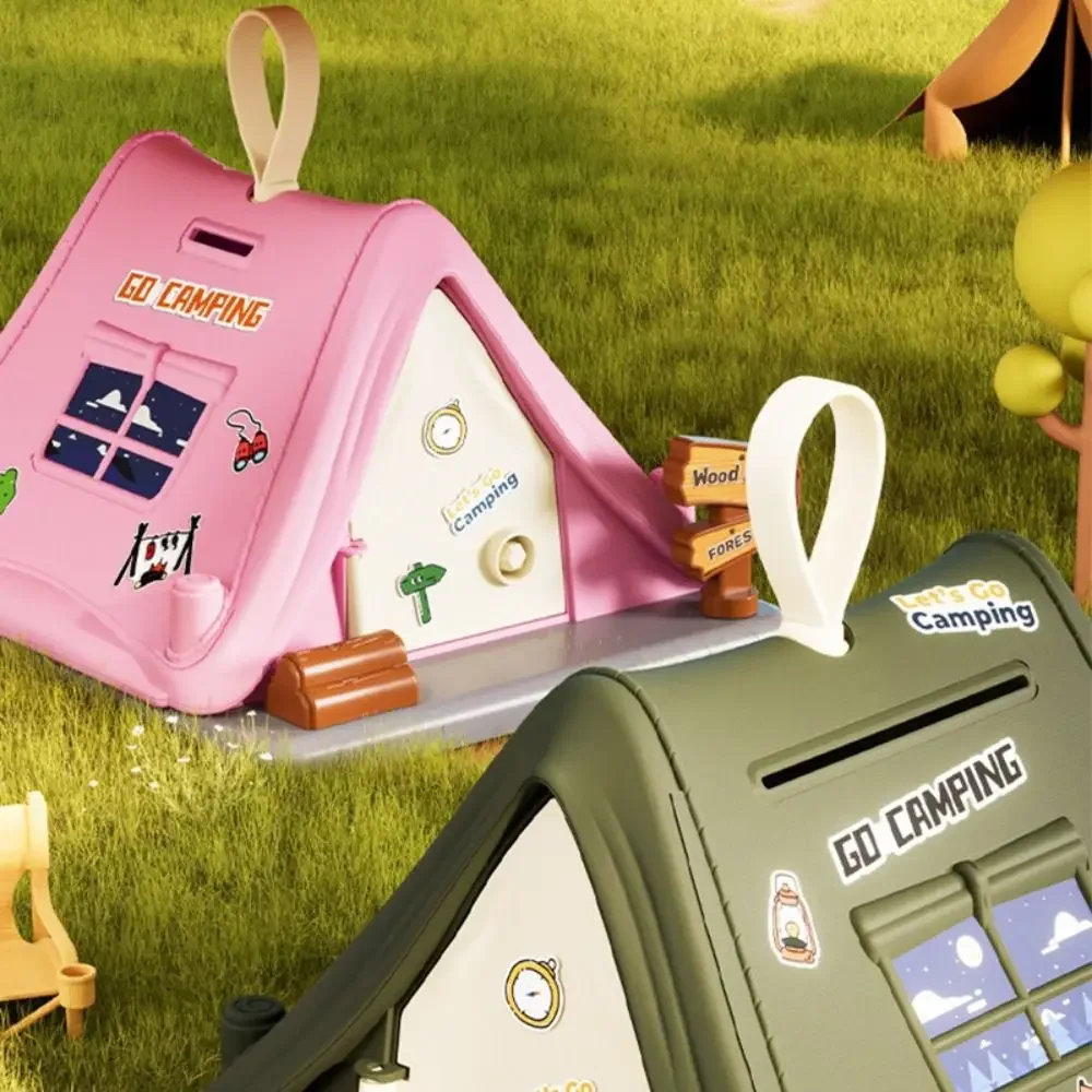 Fashion Tent Shaped Money Box Plastic Portable Piggy Bank Security Key Lock Cash Box Students