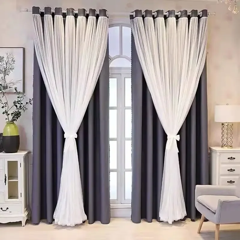 

N3043Bedroom blackout simple curtains finished living room bay window white gauze