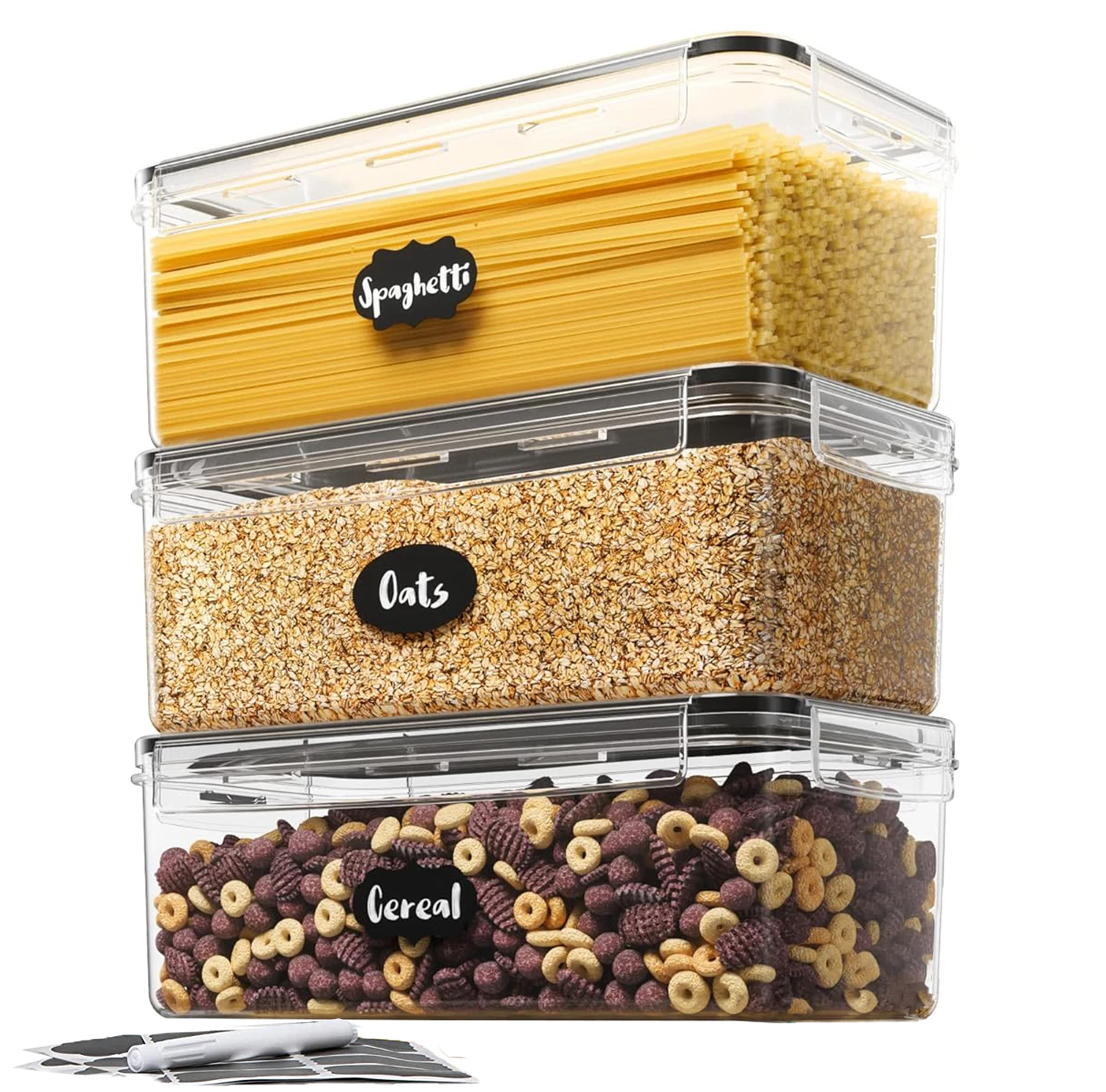 1/2/3/juegos de contenedores herméticos para almacenamiento de alimentos con tapas de 3,2 L, contenedor de espagueti de plástico para organizador de Pasta, sin BPA, resistente al aire