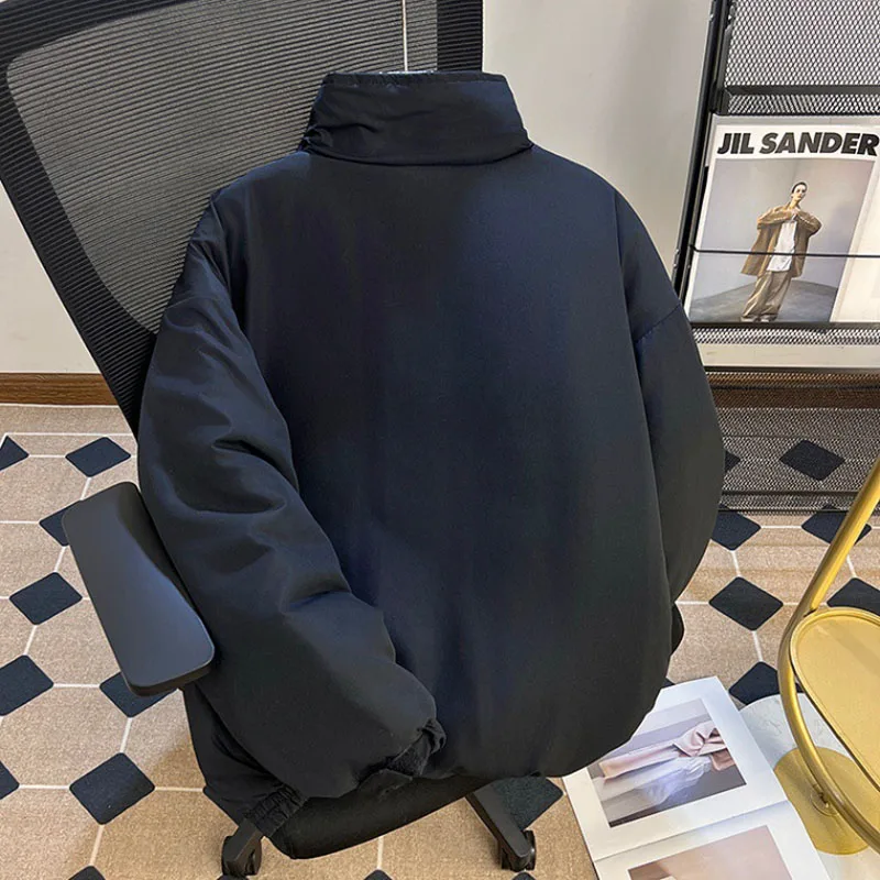Winter staande kraag katoenen jas voor mannen effen kleur eenvoudige splitsen dikke jas Koreaanse casual mode losse mannelijke jassen