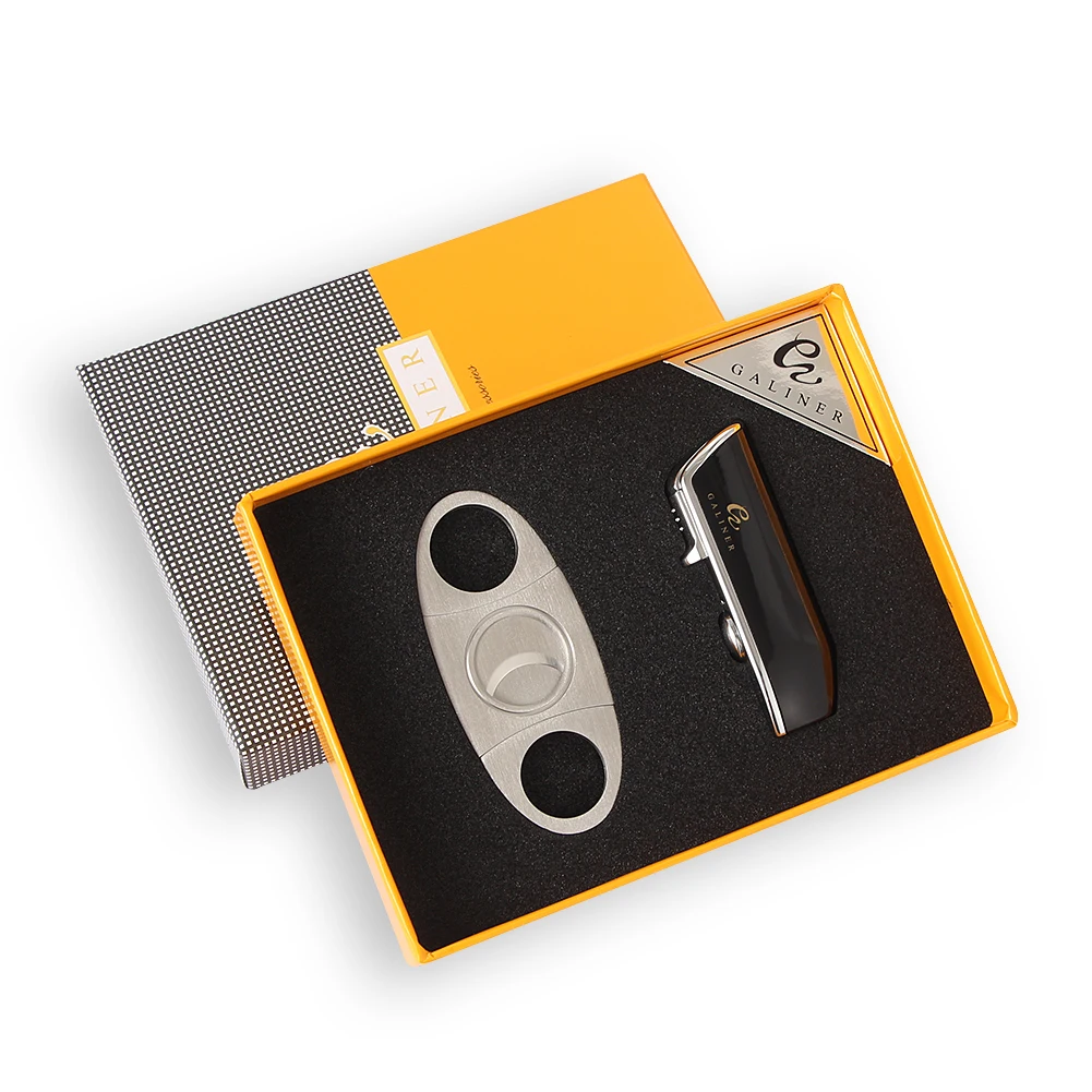 Luxury Cigar Lighter 3 Jet Torch Flame Lighter Stainless Steel Cigar Cutter Sharp With Cigar Puncher Gift Box Set