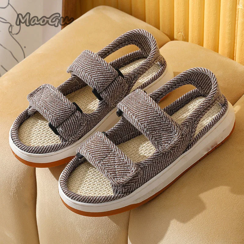 Summer Home Slippers Thick-soled Sandals Double Straps Wide Sandals Do Not Slip Comfortable Walking Sandals for Men and Women