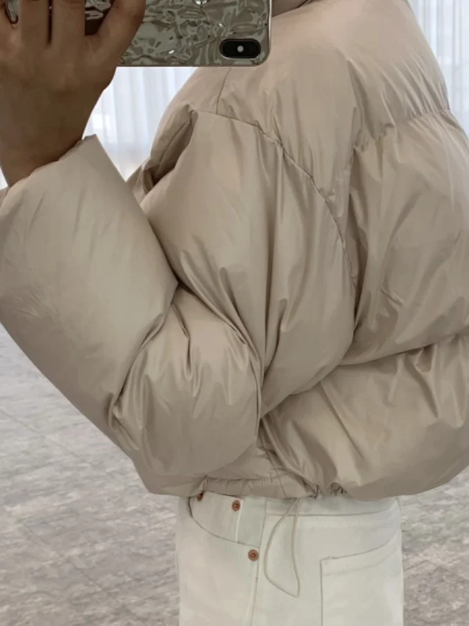 Retro Collar Thiened Cotton Jaet Women's Chic Long Sve Bread Sle Coat Zipper Design ort Cotton Outerwear Trendy