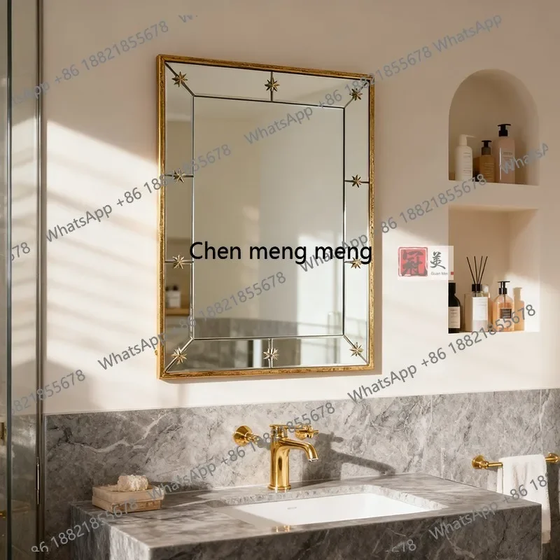 French retro bathroom smart bathroom mirror with lamp American wall-mounted bathroom mirror