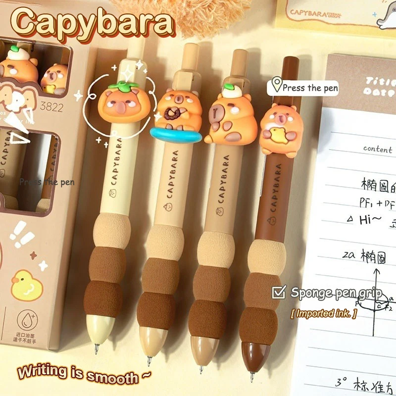 4Pcs Kawaii Capybara Gel Pen Set Black Ink Quickly-Drying Cute Press Gel Pens Aesthetic Stationery School Office Supplies