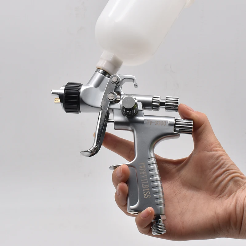 Pistol semprot tv3200 0.8/1.0mm, nosel gravitasi pneumatik semprotan cat profesional untuk mengecat mobil 250cc cangkir alat pengecatan