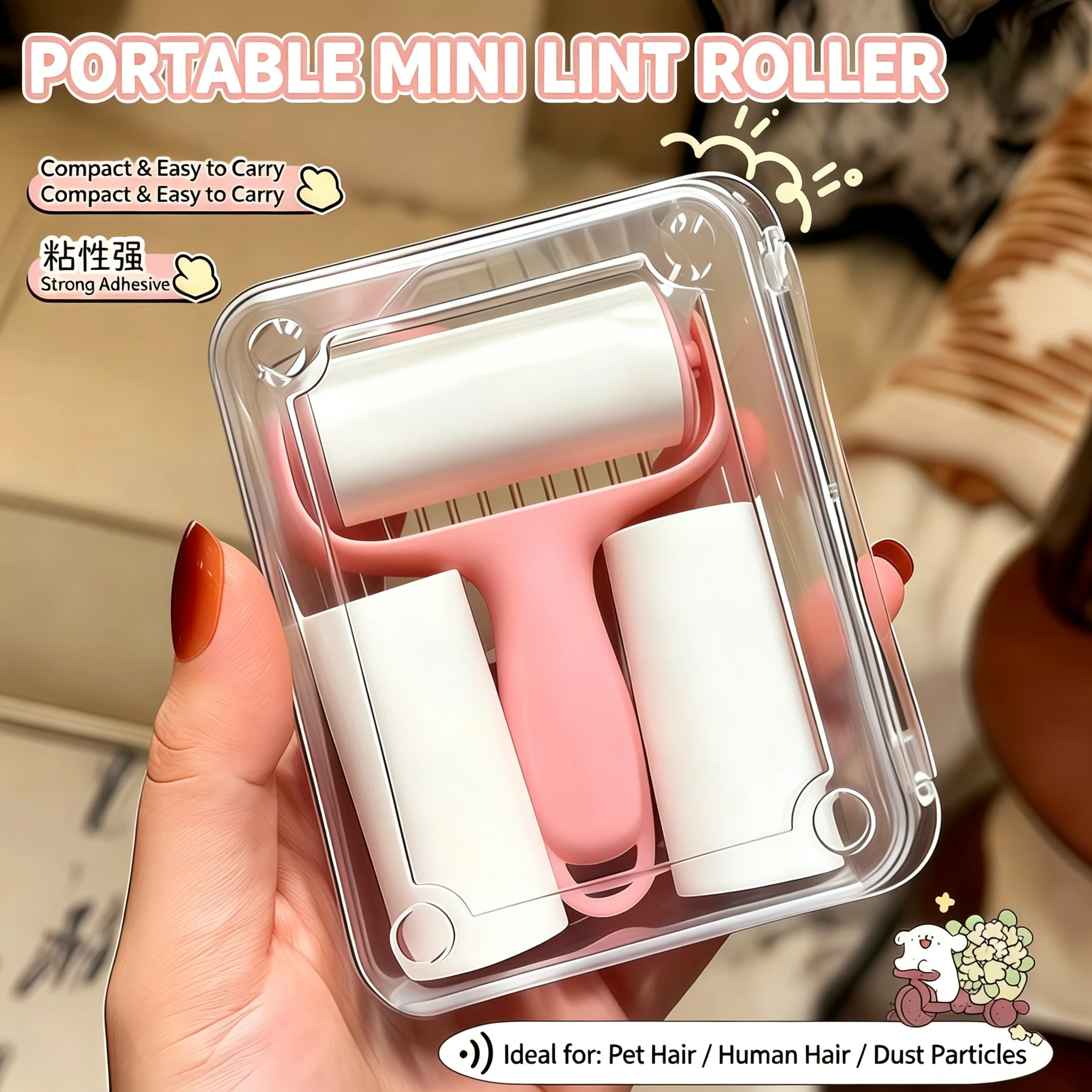 Mini Lint Roller Portable Tear Off Refill Sticky Paper High Viscosity Pet Hair Dust Remover Hair Crumbs Cleaning Tool