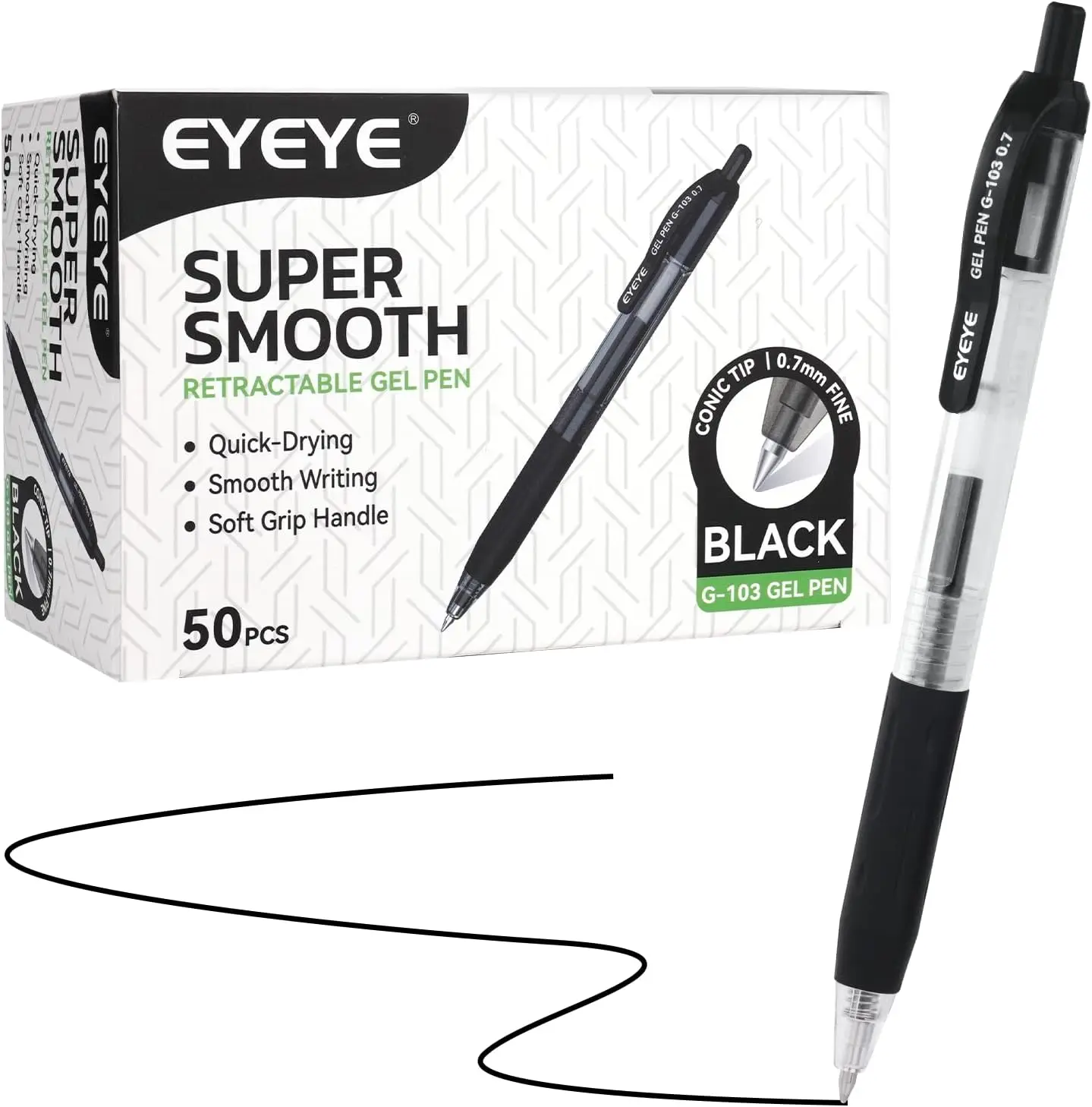 

50 Pack Retractable Gel Pens Black 0.7mm, Quick Drying Fine Point for Office School