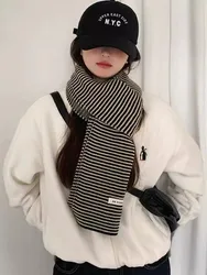 Black And White Striped Knit Small Scarf Women's Autumn And Winter Neck Warmer Anti-Cold Versatile Shawl