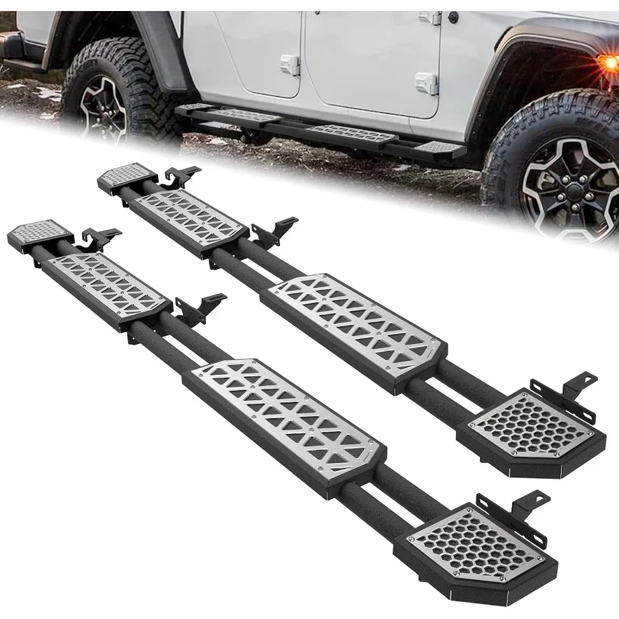 

Running Boards for Jeep Gladiator JT 2020-2024 2025 2026 4-Door Models 7-Inch Chrome Silver Rock Rail Steps with Carbon Steel C