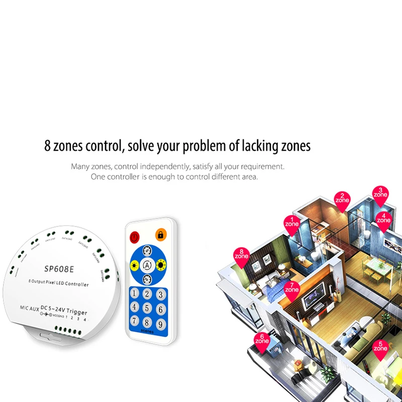 Contrôleur de musique avec sortie de signal 8 CH, bande lumineuse LED, micro intégré, IOS, Android, application Bluetooth, éventuelles 608E, WS2812B, WS2811, WS2815