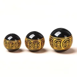 New Style Black Agate Gilding Lettering Money Rolling Coin Round Beads DIY Jewelry Accessories Spacer Hand