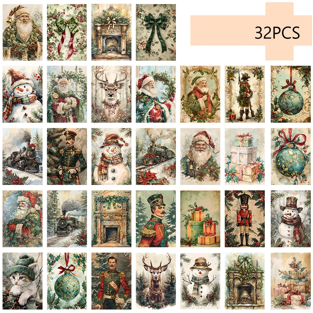 32 Stück. Vintage-Weihnachtspostkarten, Halloween/Back-to-School-Saison/Geburtstag/budgetfreundlich, Geschenke, Sammlerstücke, postfertig. – Detail 4