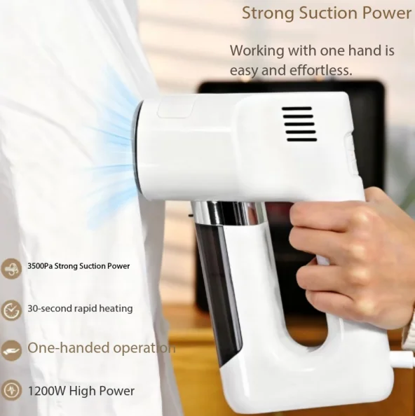Handheld Vacuum Garment Steamer 1200W Wet Dry Steam Iron Portable Clothes Ironing Machine EU Plug for Home Travel Use