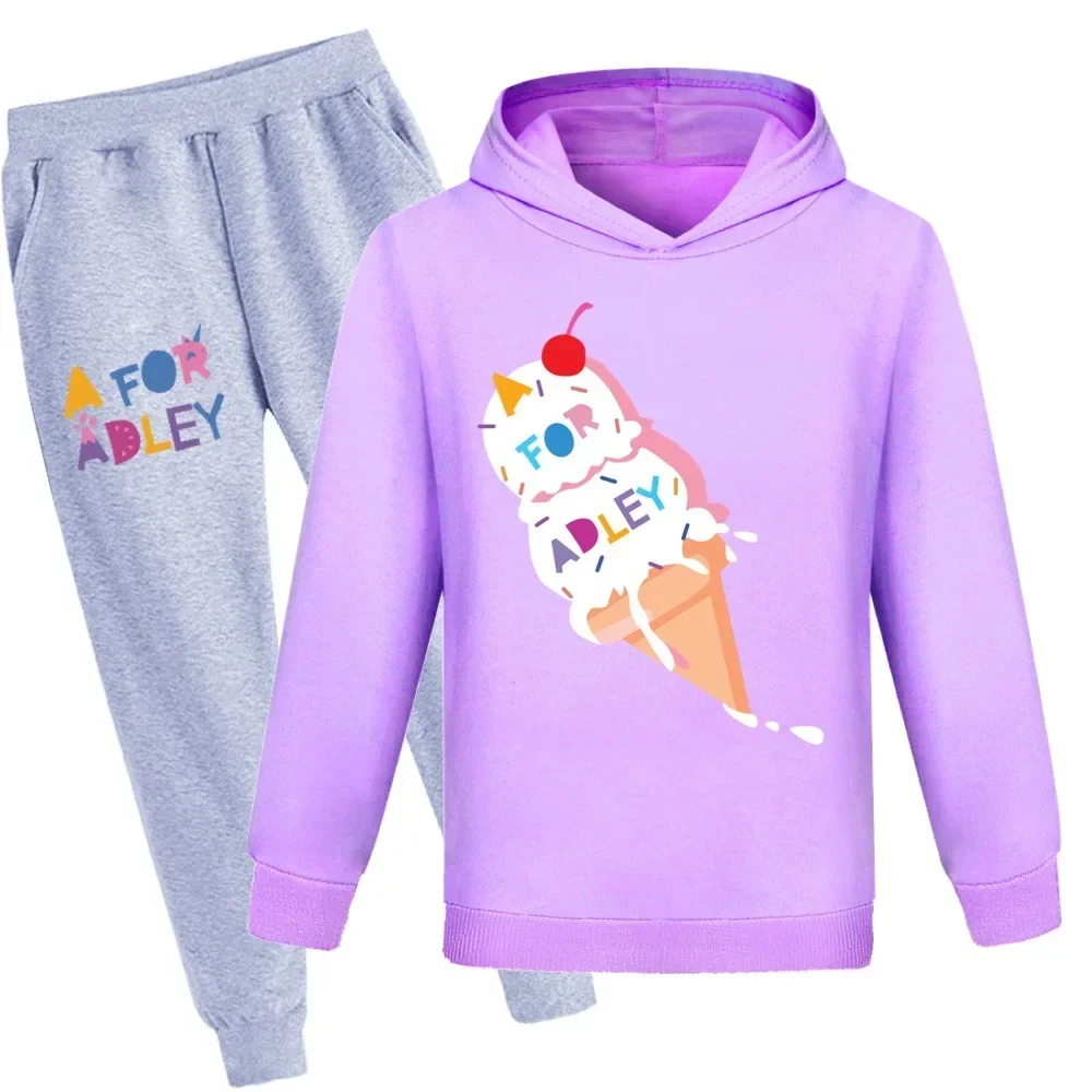 Sudadera con capucha de dibujos animados A FOR ADLEY para niños, ropa de otoño 2024, sudaderas con capucha para niñas pequeñas, pantalones, conjunto de 2 uds, traje deportivo para niños, ropa para niños