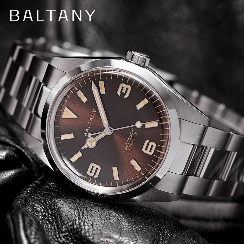 Baltany Explorer Homage Watches NH38 Automatic 39MM Stainless Steel Bracelet Waterproof 200m Luxury Men\'s Mechanical Wristwatch