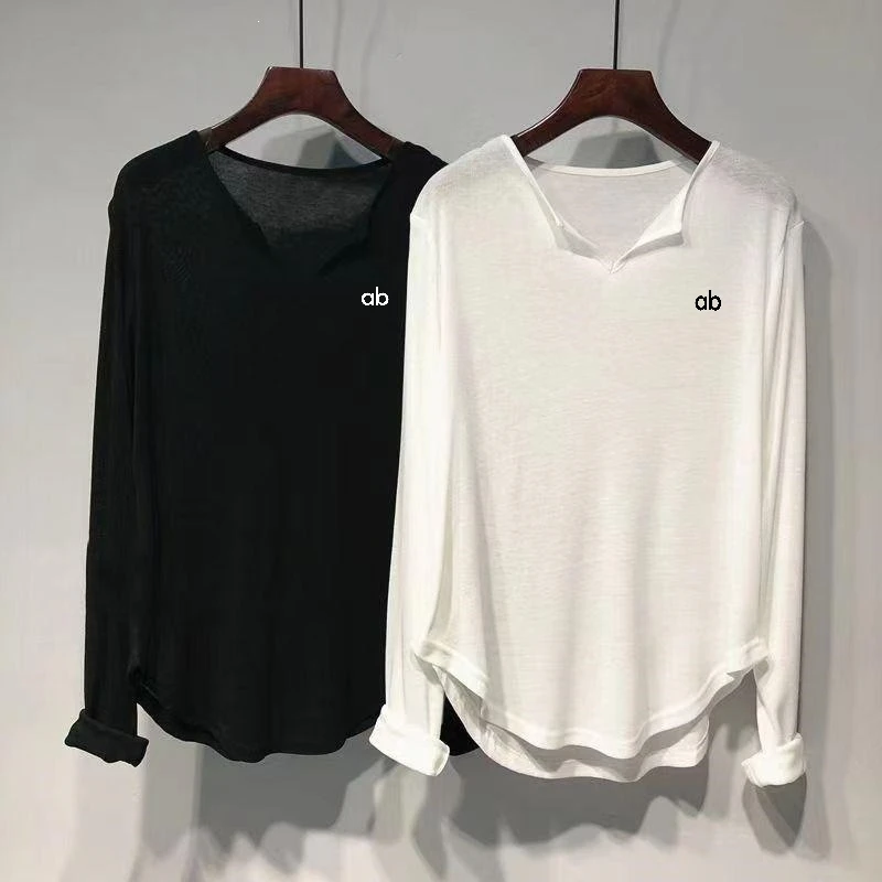 Women Plus Size V Neck Long Sleeve Tops Loose Drape Feeling Hide Fat Casual Basic Shirts Spring Autumn Inner Wear