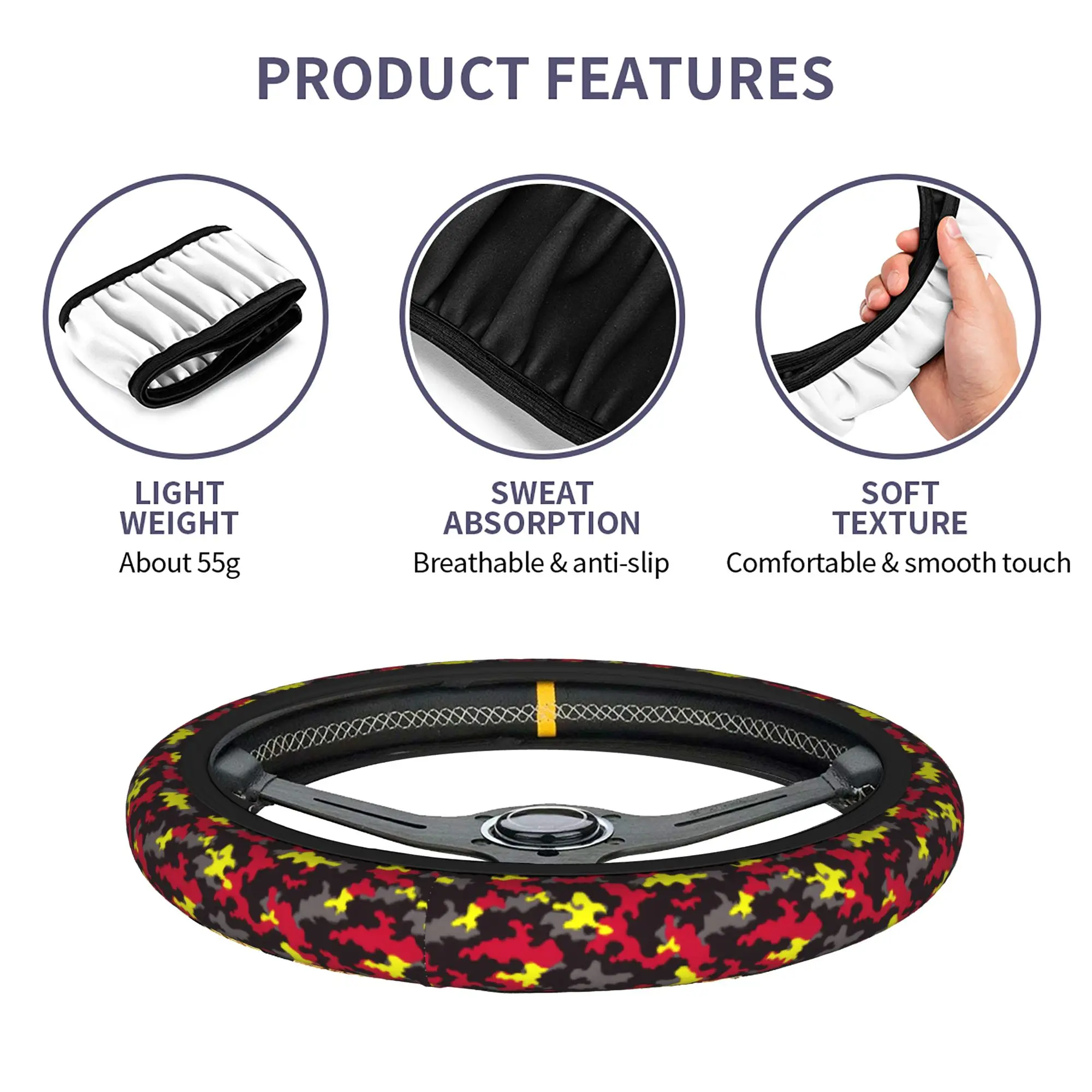 Camo Camouflage Car Steering Wheel Cover 37-38 Elastic  Steering Wheel Protective Cover Colorful Steering-Wheel Accessories - view 6