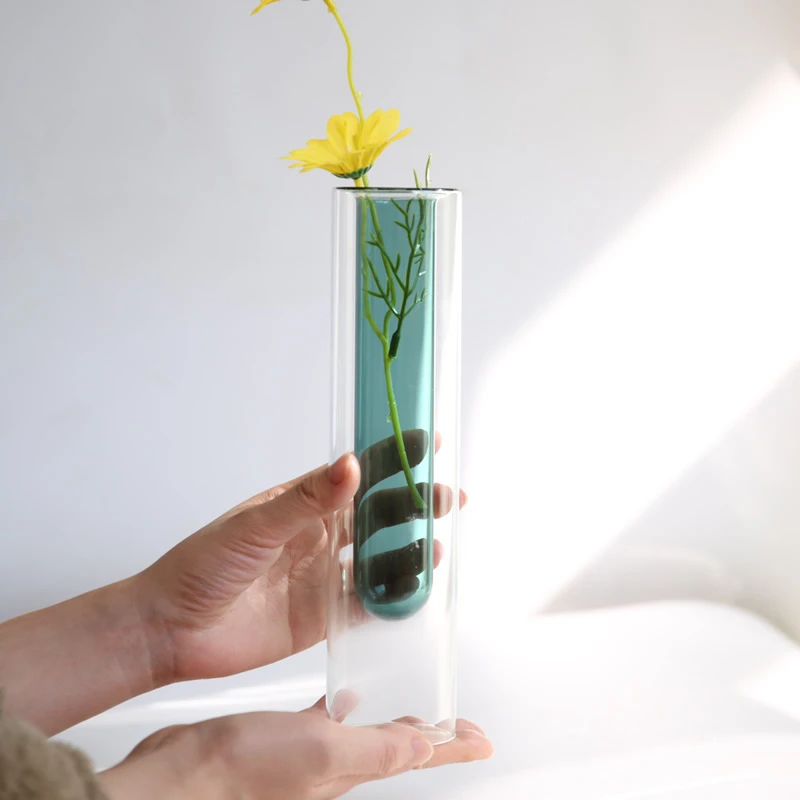 Nordic Double-layer Stained Glass Vase Transparent Test Tube Device Hydroponics Personality Home Decoration Ornament