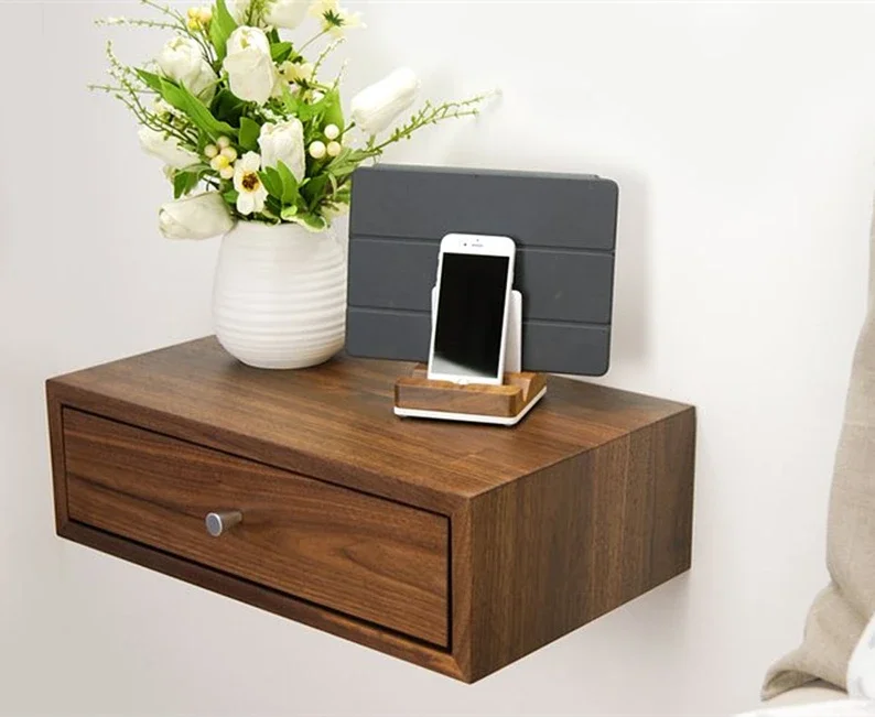 Wall-mounted suspended bedside table with drawers, dresser, wall rack, bedside table