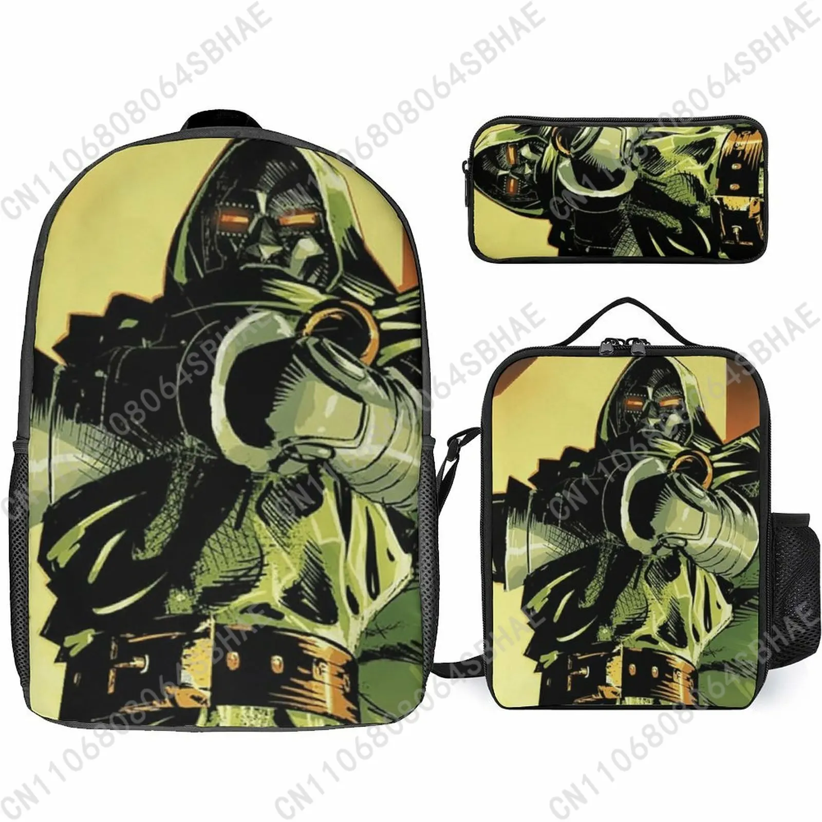

Marvel Doctor Doom School Backpack For Teen Middle High School Students 3Pcs Bookbag Lunch Tote Bag Pencil Pouch Cosplay