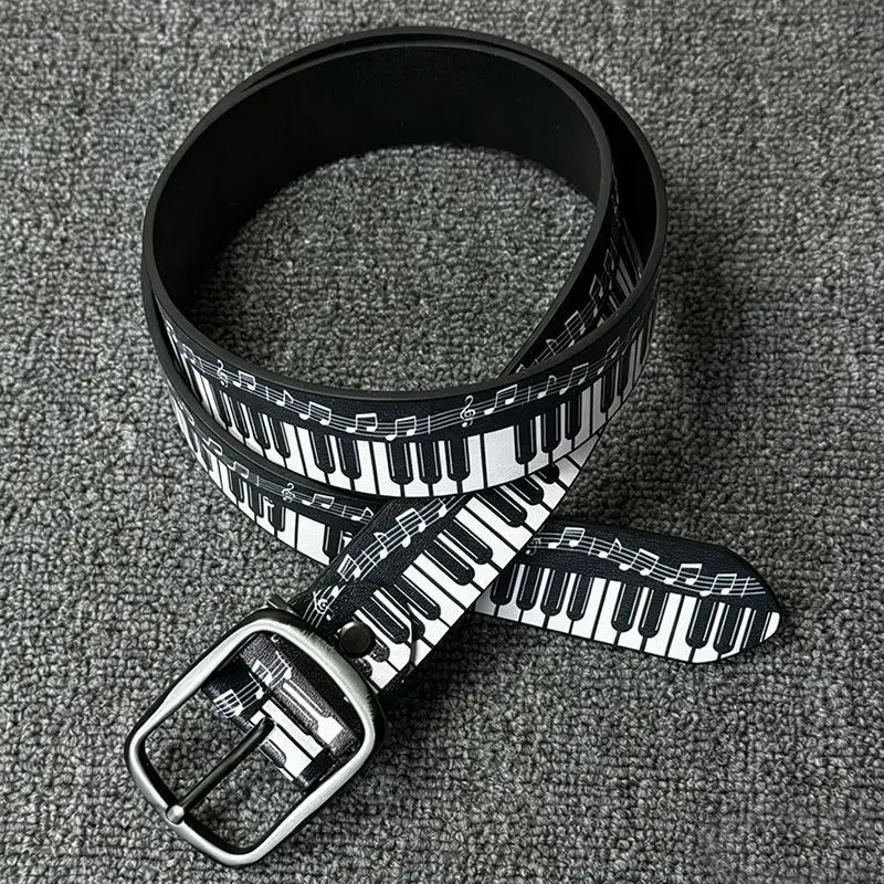 Gothic Punk Style 3D Piano Key Pattern Print Y2K Belt Cowgirl & Cowboy Belt With Original Design Belt For Men