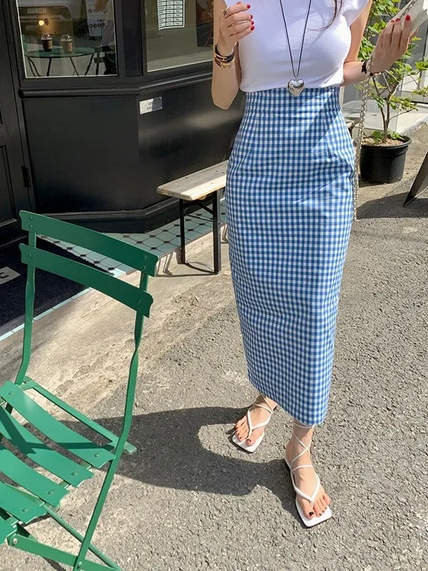 

Fre Plaid High Waist Wrap around Skirt Korean Sle Commute High Waist Midi Skirt for Young Women in Their 20s Summer New A...