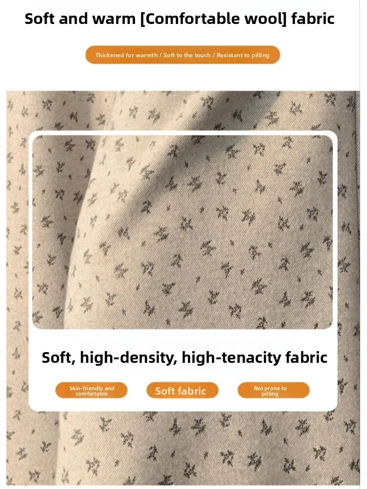 Thiened Fce Wide Leg Pants Women's Winter High Waist Elastic Waist Floral Print Casual Trousers Nine Points Pants