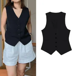 TRAF Women's Vest Summer Sleeveless Suit Vest Coat for Women 2024 Autumn Korean Fashion Female Black White Suit Vest Top