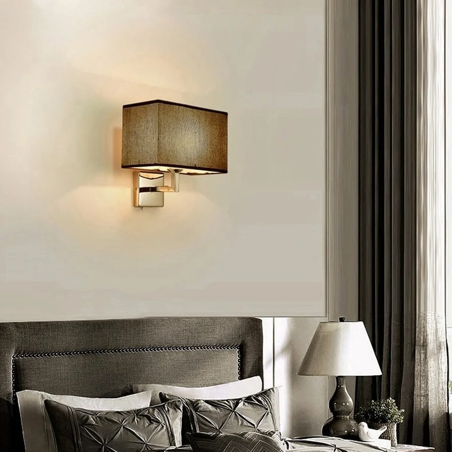 Modern Indoor LED Wall Lamp Creative Bedroom Bedside Sconce With Switch USB Interface Hotel Cloth Wall Lamp Bra