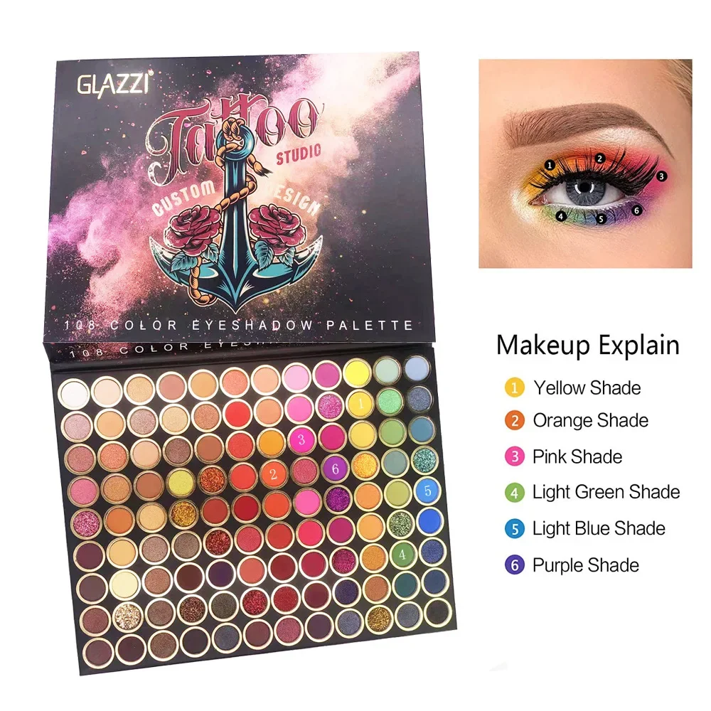 108 colori Eyeshadow Palette Shimmery Matte Professional Eye Cosmetic Long Lasting Waterproof for Makeup Artists Makeup Tools